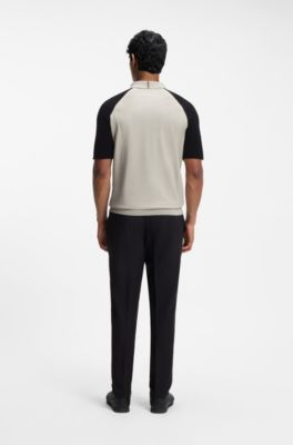 Active colour-blocked knit polo , Light Beige