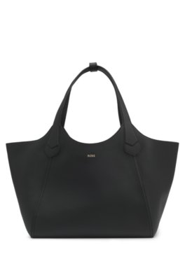 BOSS Damen Schwarz Tote Bag Aus Genarbtem Leder Mit Logo-Schriftzug Onesi