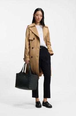 Leather tote bag with metallic logo lettering, Black