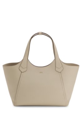 BOSS Damen Hellbeige Tote Bag Aus Genarbtem Leder Mit Logo-Schriftzug Onesi