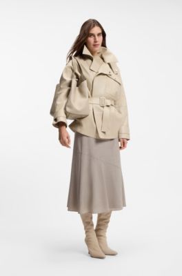 Saco tote em pele granulada com letras de log&oacute;tipo, Light Beige