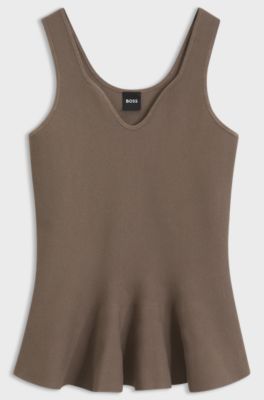 Peplum top with eye-catching neckline detail, Brown