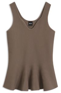 Peplum top with eye-catching neckline detail, Brown