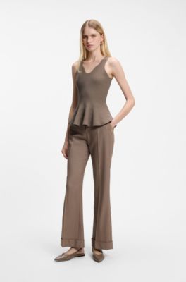 Peplum top with eye-catching neckline detail, Brown
