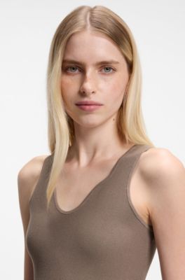 Peplum top with eye-catching neckline detail, Brown