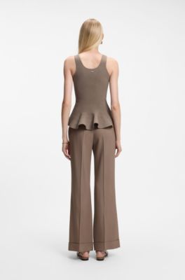 Peplum top with eye-catching neckline detail, Brown