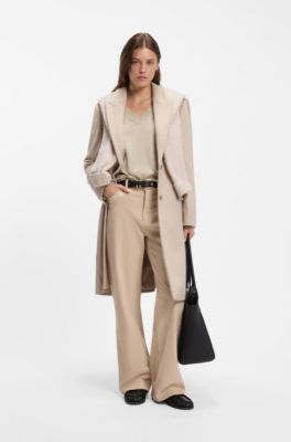 Relaxed-fit V-neck sweater in merino wool, Light Beige