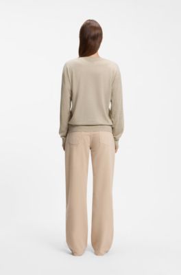 Relaxed-fit V-neck sweater in merino wool, Light Beige
