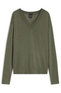 Relaxed-fit V-neck sweater in merino wool, Dark Green