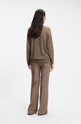 Maglione in lana merino con scollo a V, Marrone