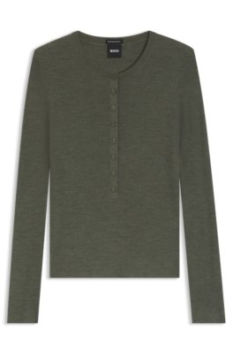 Boss Donna Verde - Feliconia Maglione A Collo Con Bottoni A Coste - Tops - L - Immagine 2