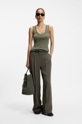 Sleeveless top in rib-knit merino wool, Dark Green