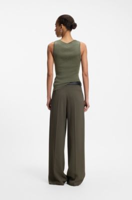 Sleeveless top in rib-knit merino wool, Dark Green
