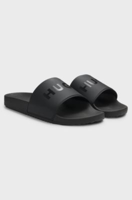 Italian-made slides with tonal logo, Black