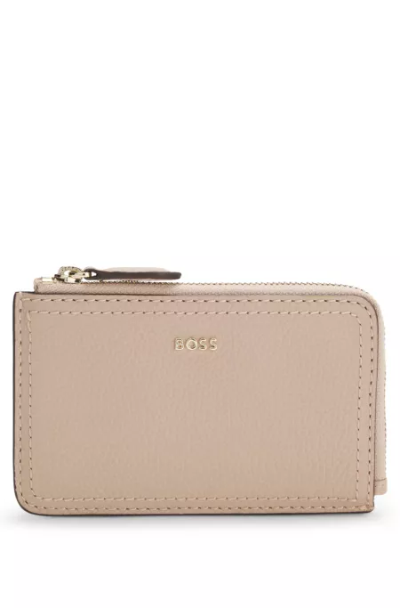 Grained-leather card holder with logo lettering