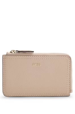 Grained-leather card holder with logo lettering 1
