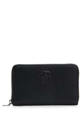 Grained ziparound wallet with Double B monogram, Black