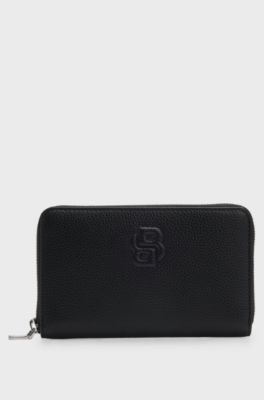 Grained ziparound wallet with Double B monogram, Black