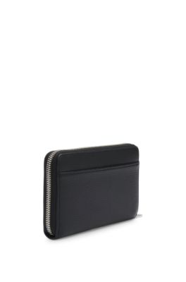 BOSS - Grained ziparound wallet with Double B monogram - Black