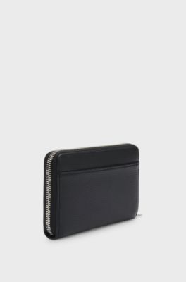 Grained ziparound wallet with Double B monogram, Black