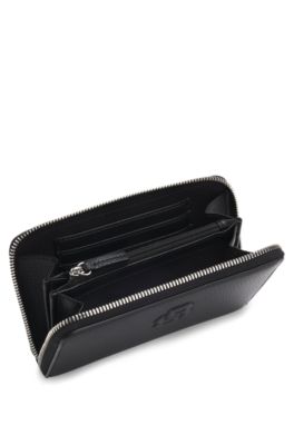 BOSS - Grained ziparound wallet with Double B monogram - Black