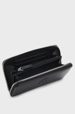 Grained ziparound wallet with Double B monogram, Black