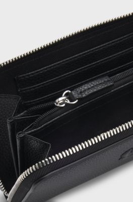 Portafoglio con lavorazione martellata, zip e monogramma Double B, Nero