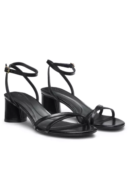 Strappy sandals in leather with block heel