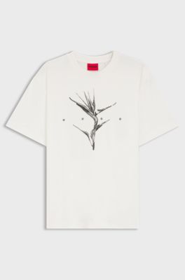 Relaxed-fit T-shirt in cotton with artwork and logo, Natural