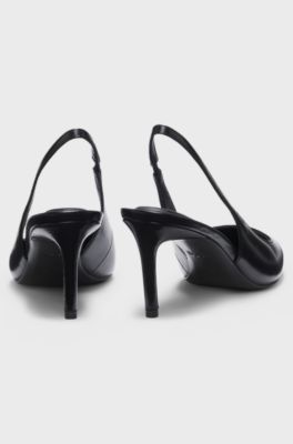 Pumps van lakleer met open hiel, Zwart
