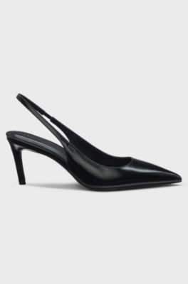 Pumps van lakleer met open hiel, Zwart