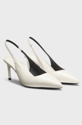 Escarpins &agrave; talon ouvert en cuir verni, Blanc