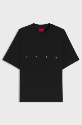 Oversized T-shirt van katoen met opvallend printlogo, Zwart