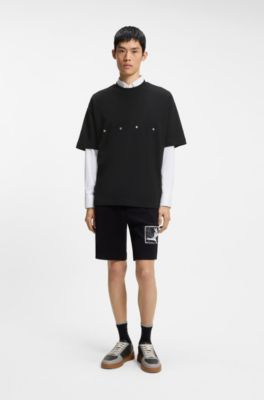 Oversized T-shirt van katoen met opvallend printlogo, Zwart