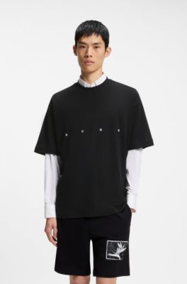 Oversize-fit cotton T-shirt with bold printed logo, Black