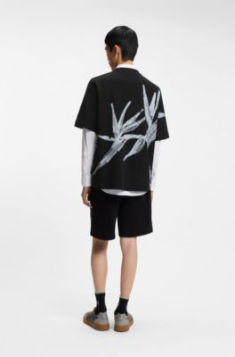 Oversize-fit cotton T-shirt with bold printed logo, Black