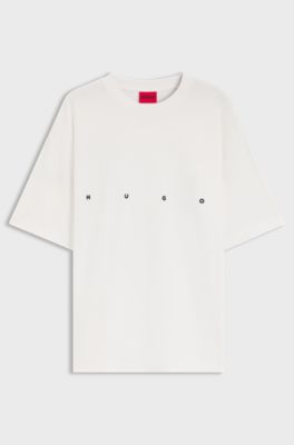 Oversize-fit cotton T-shirt with bold printed logo, Natural