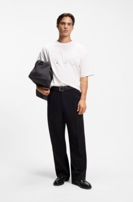 Oversize-fit cotton T-shirt with bold printed logo, Natural