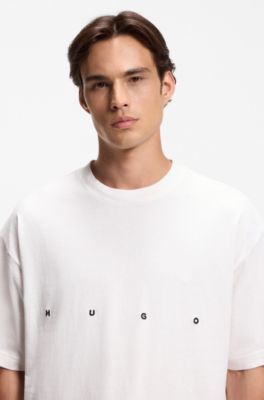 Oversize-fit cotton T-shirt with bold printed logo, Natural