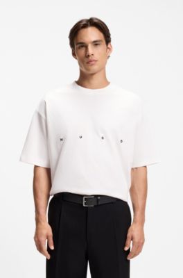 Oversize-fit cotton T-shirt with bold printed logo, White
