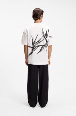 T-shirt oversize in cotone con logo stampato audace, Bianco