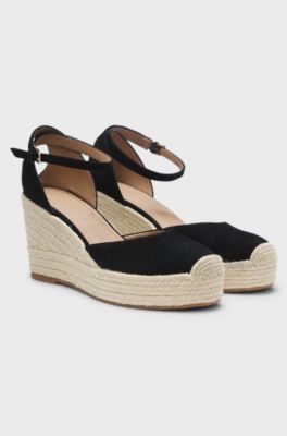 Espadrilles van su&egrave;de met sleehak, Zwart