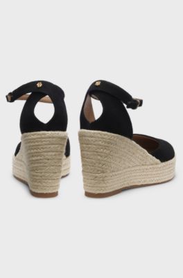 Espadrilles van su&egrave;de met sleehak, Zwart