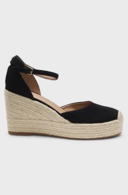 Espadrilles van su&egrave;de met sleehak, Zwart