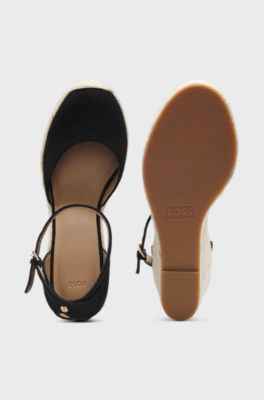 Espadrilles van su&egrave;de met sleehak, Zwart