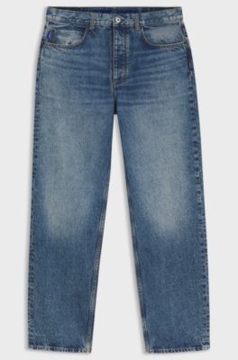 Baggy-fit jeans with worn-in details, Blue