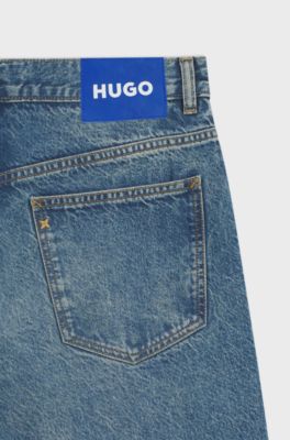 Baggy-fit jeans with worn-in details, Blue