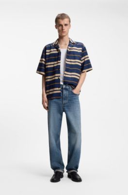 Baggy-fit jeans with worn-in details, Blue