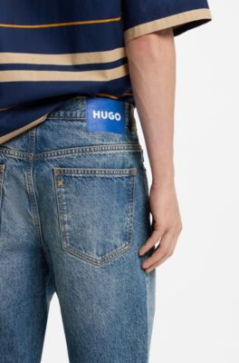 Baggy-fit jeans with worn-in details, Blue
