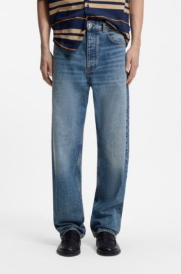Baggy-fit jeans with worn-in details, Blue